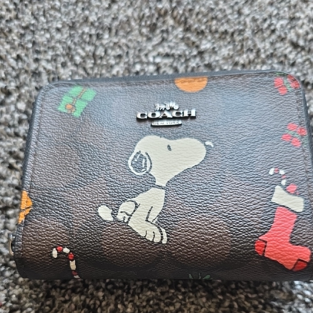 Coach Brown Wallet with Snoopy and Holiday Accents
